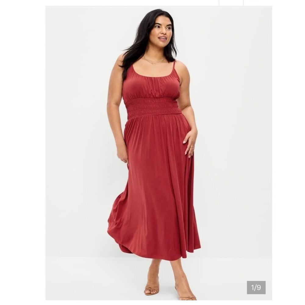 Old Navy Smocked Midi Tank Dress Jersey Loganberry 3X NEW Stretchy Soft Flowy